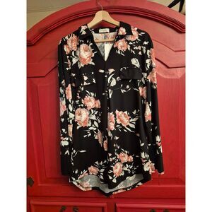 NWT Bulotus XL Long Sleeve Super Soft Floral Blouse Roll Tab Sleeve Pleat Front